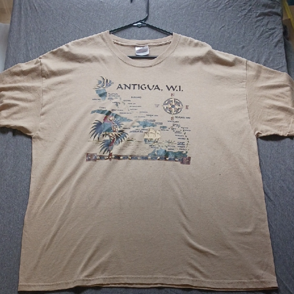 Hanes Tan Short Sleeve Tee Coastal Santorini Design